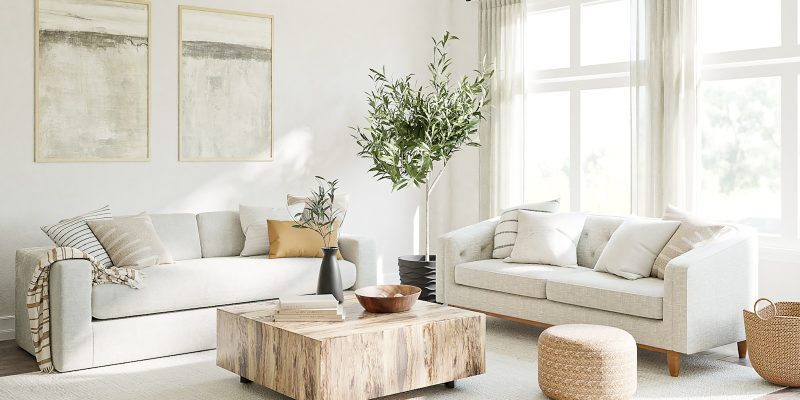 a living room filled with furniture and a large window